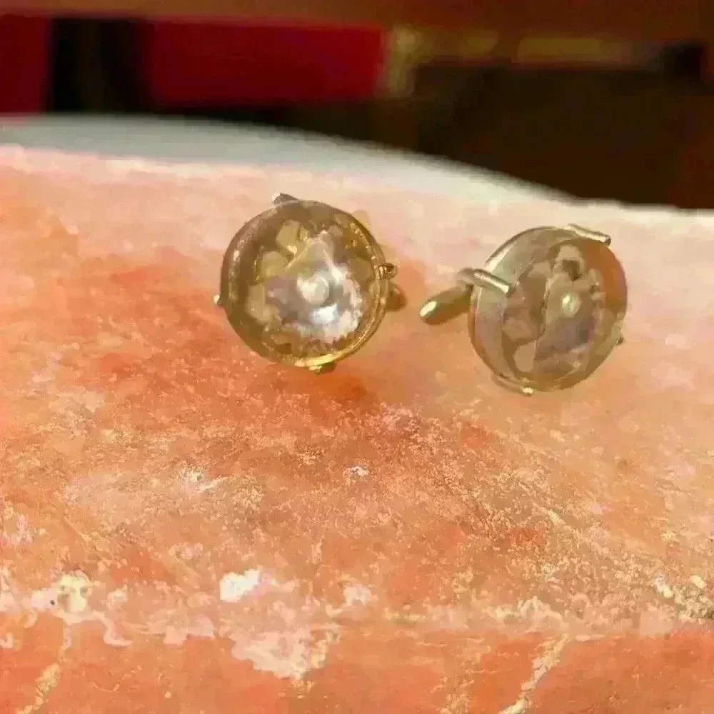 Vintage Oyster Shell and Pearl Encased in Acrylic Cuff Links